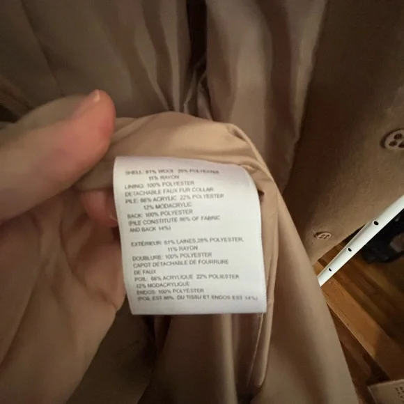 Laundry Camel Wool Blend long coat w/ detachable faux fur collar Sz Large - Picture 7 of 7